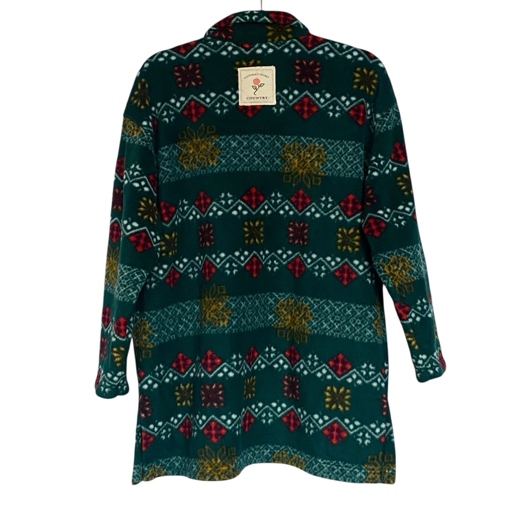 Victorias Secret Country Green Fleece 1/4 Zip Pullover Fair Isle Size Small - Picture 2 of 9